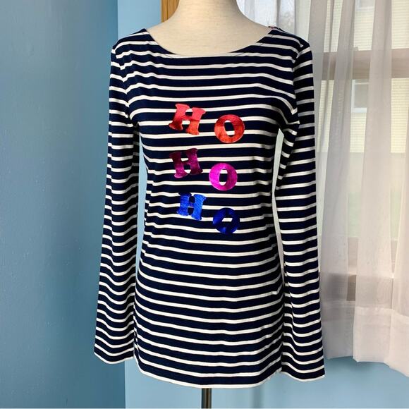 NWT Boden Breton "Ho Ho Ho" Navy Striped Top Size 4 - Picture 3 of 9